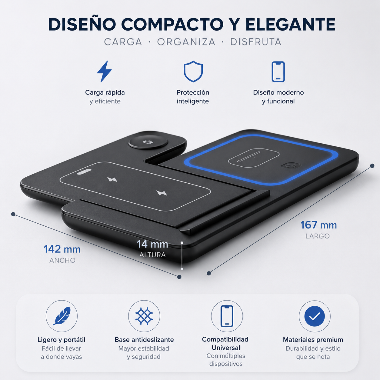 Estación de Carga Inalámbrica 3 en 1 Plegable | Carga Rápida para iPhone, Apple Watch y AirPods