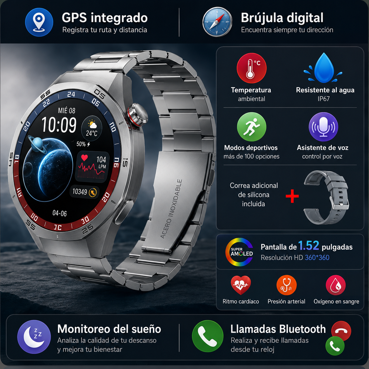 Watch 5 Max – Smartwatch AMOLED con GPS y Llamadas Bluetooth