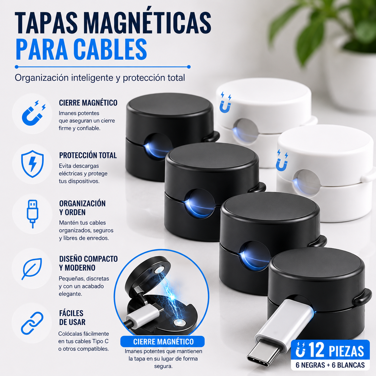 Organizador Magnético de Cables 360°