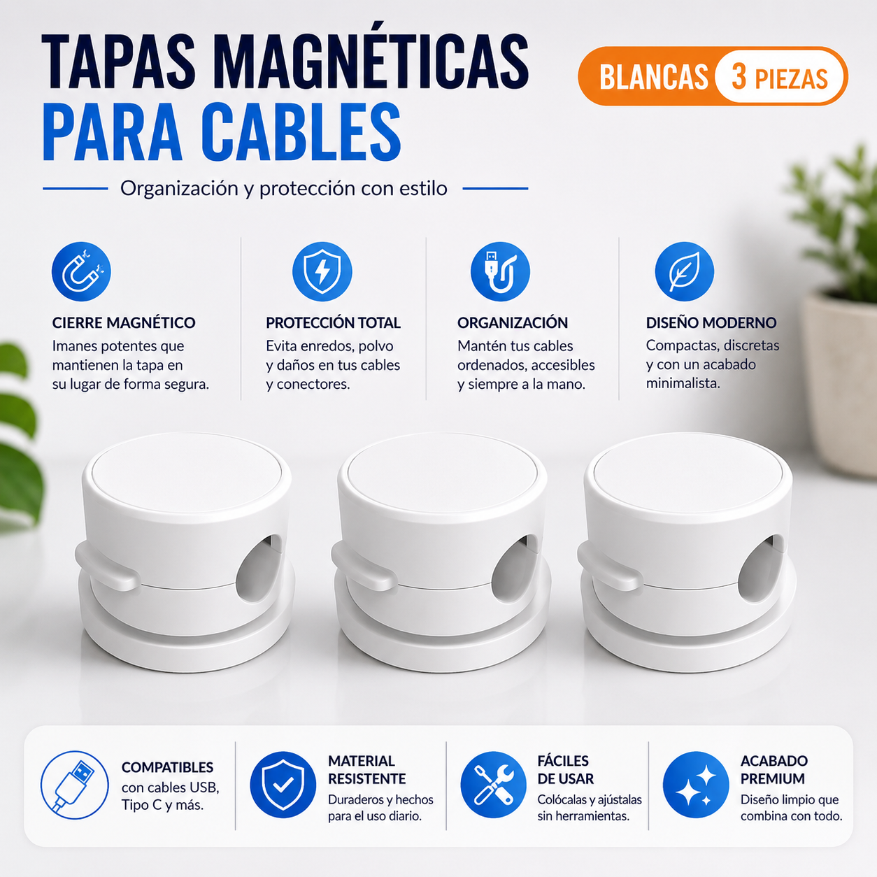 Organizador Magnético de Cables 360°