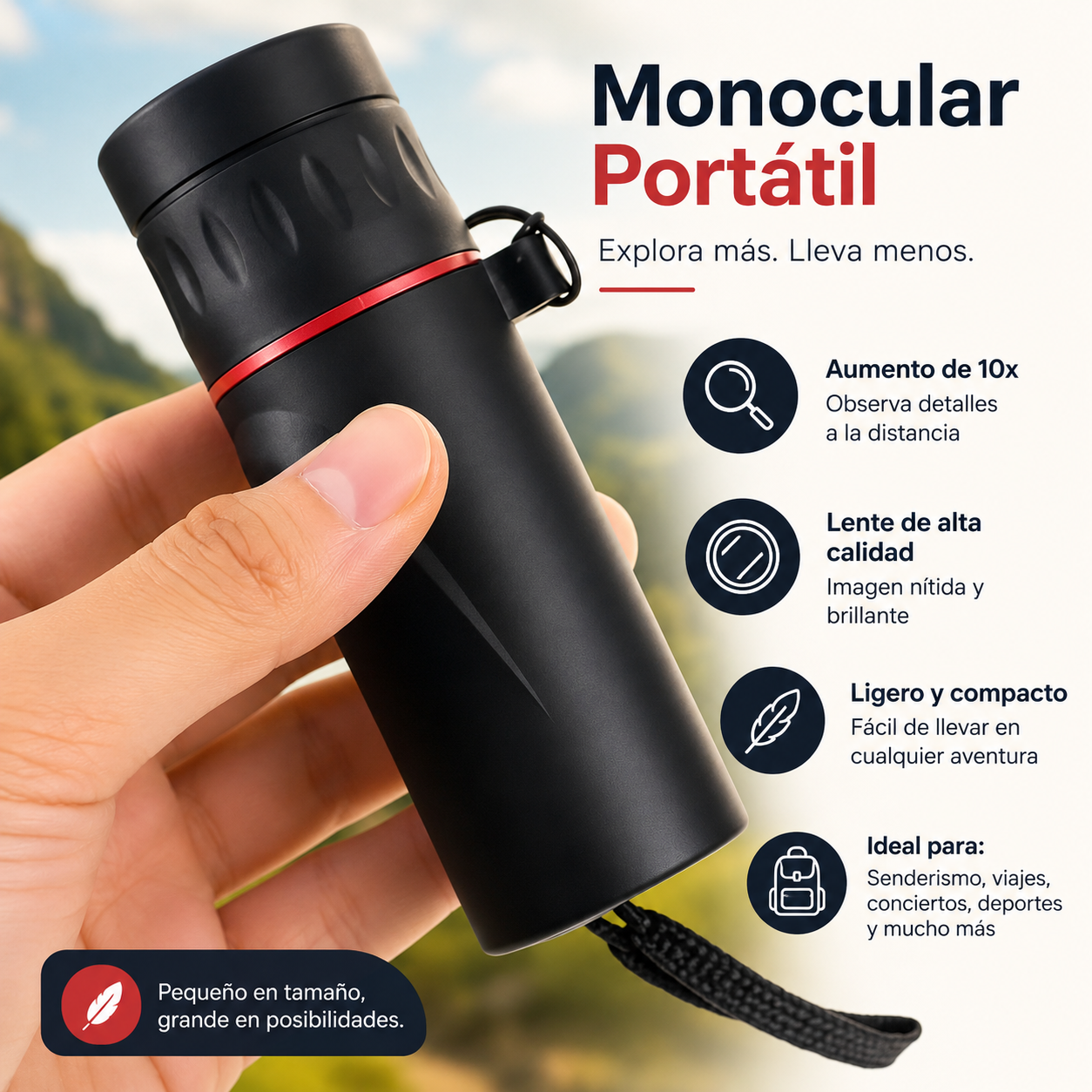 Monocular Portátil HD | Visión de Largo Alcance para Aventuras y Viajes