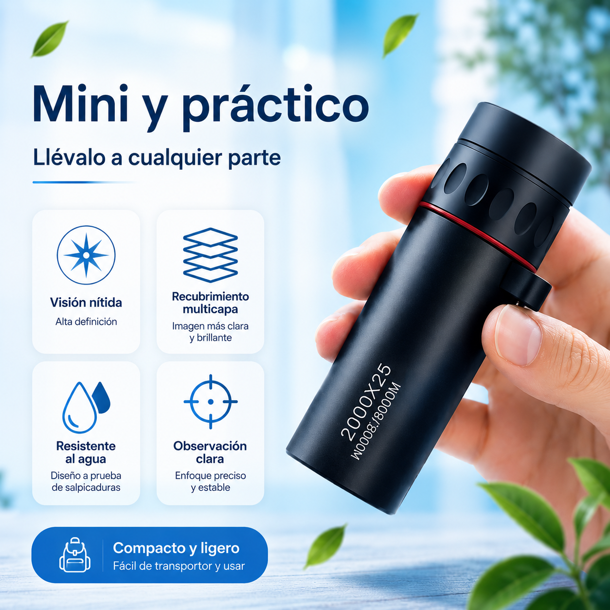 Monocular Portátil HD | Visión de Largo Alcance para Aventuras y Viajes