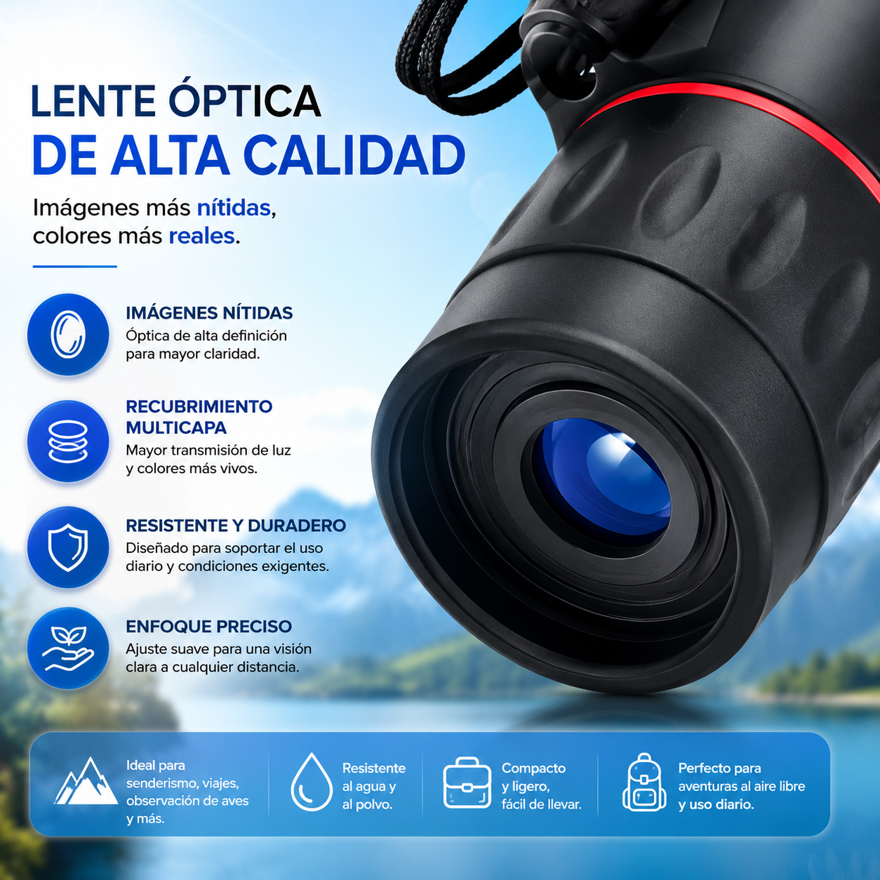 Monocular Portátil HD | Visión de Largo Alcance para Aventuras y Viajes
