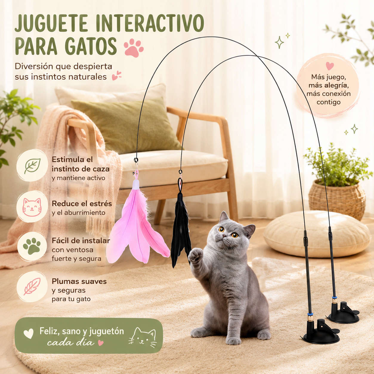 Juguete Interactivo para Gatos con Plumas y Ventosa