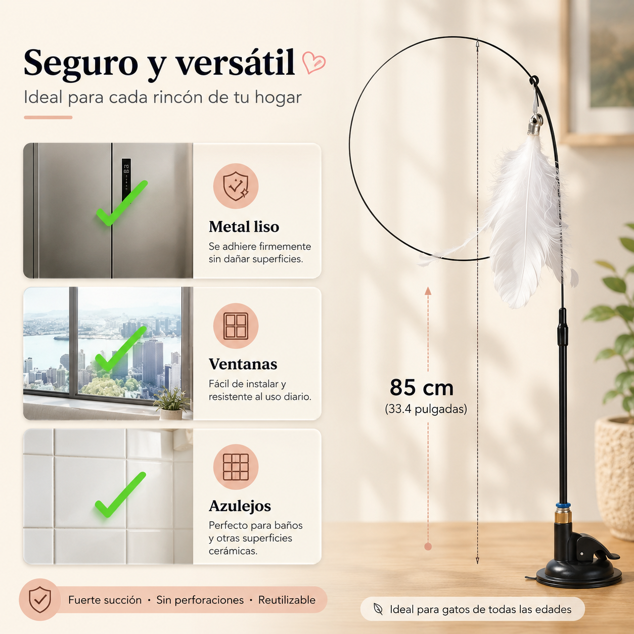Juguete Interactivo para Gatos con Plumas y Ventosa