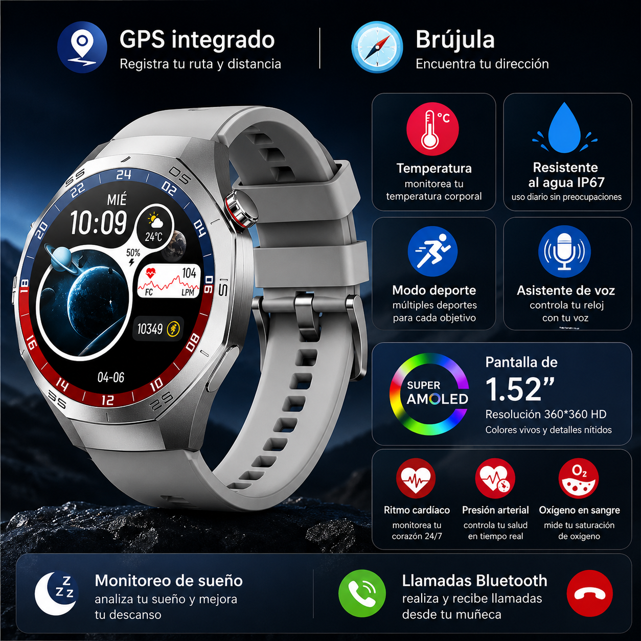 Watch 5 Max – Smartwatch AMOLED con GPS y Llamadas Bluetooth