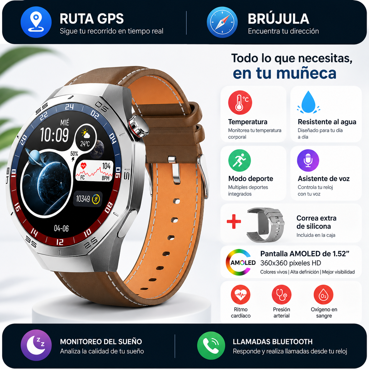 Watch 5 Max – Smartwatch AMOLED con GPS y Llamadas Bluetooth