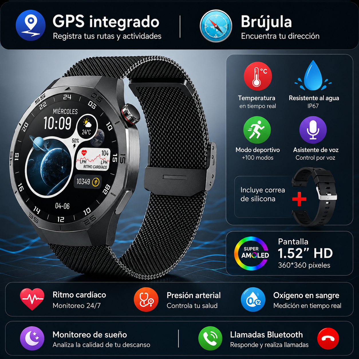 Watch 5 Max – Smartwatch AMOLED con GPS y Llamadas Bluetooth