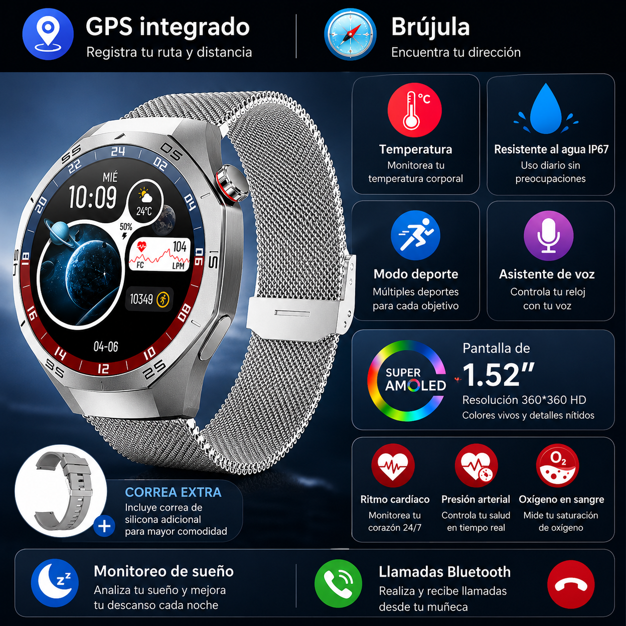 Watch 5 Max – Smartwatch AMOLED con GPS y Llamadas Bluetooth