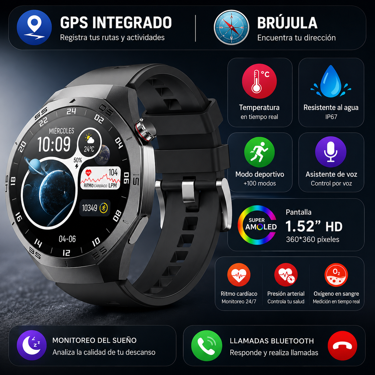 Watch 5 Max – Smartwatch AMOLED con GPS y Llamadas Bluetooth