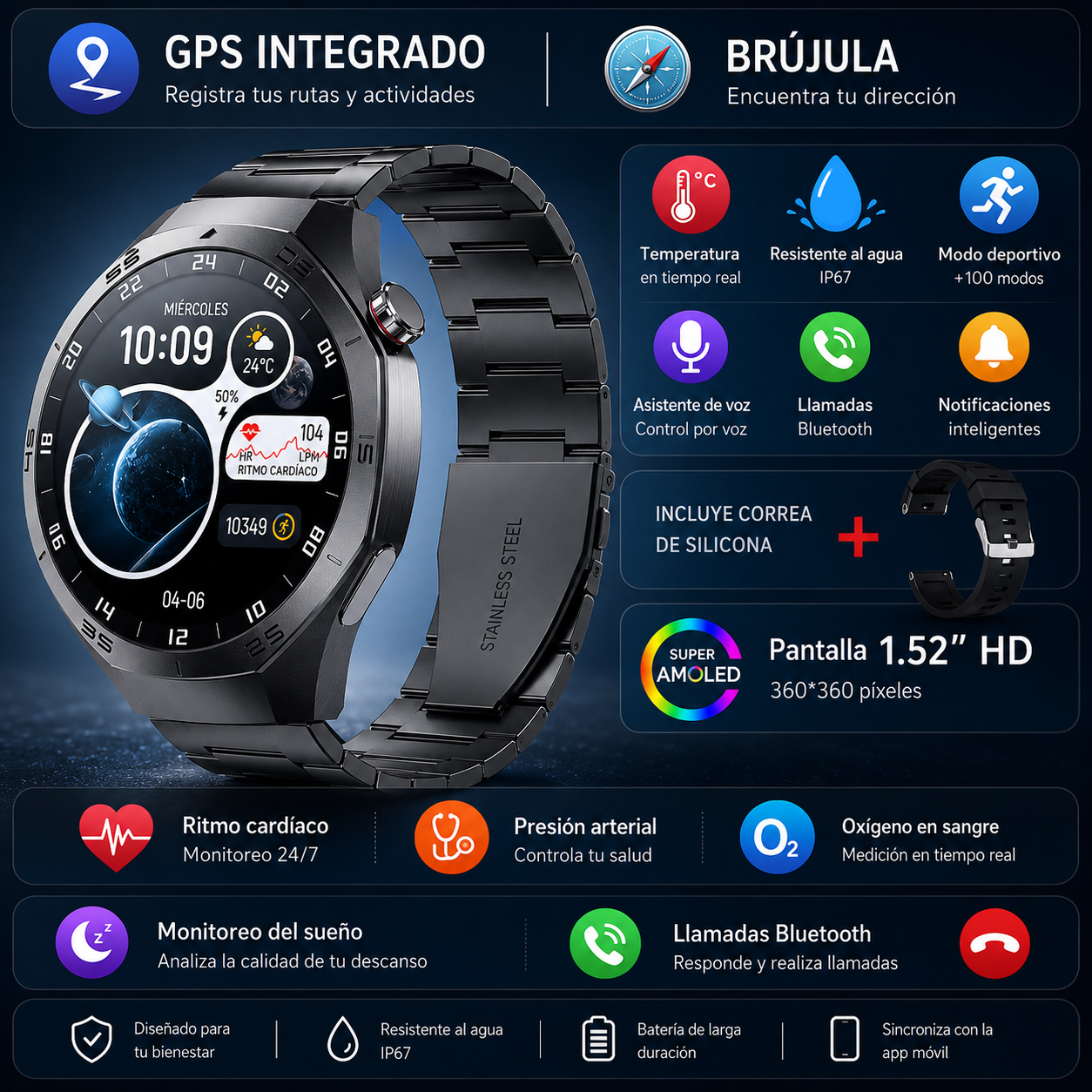 Watch 5 Max – Smartwatch AMOLED con GPS y Llamadas Bluetooth