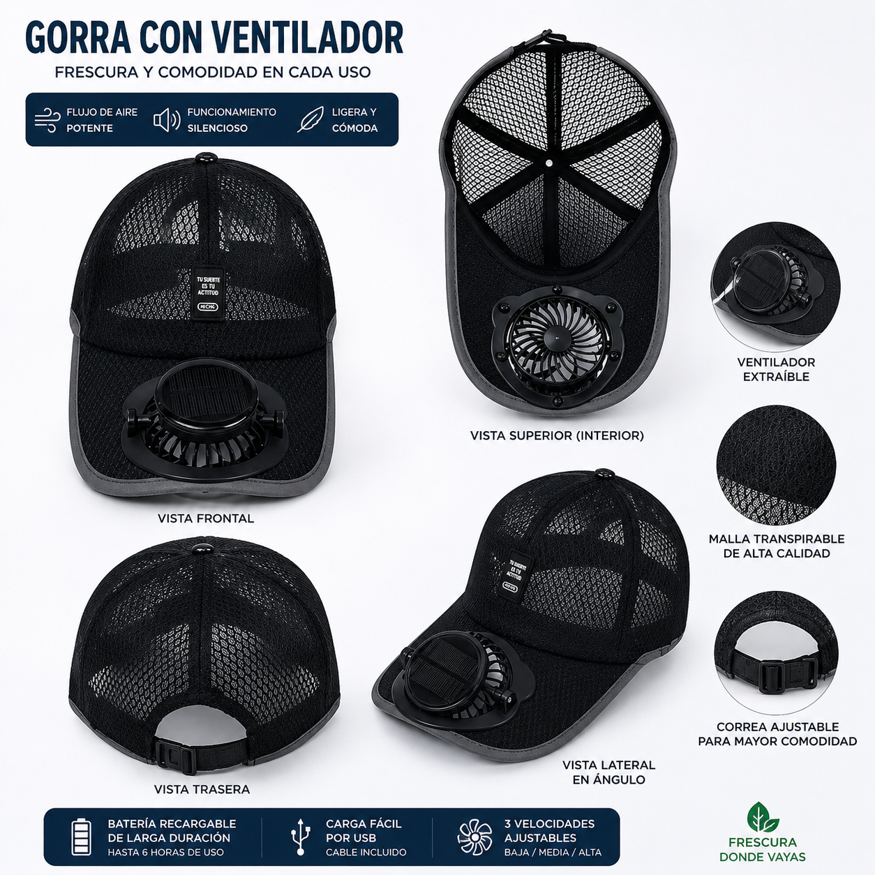 Gorra Solar con Ventilador Integrado 🧢☀️