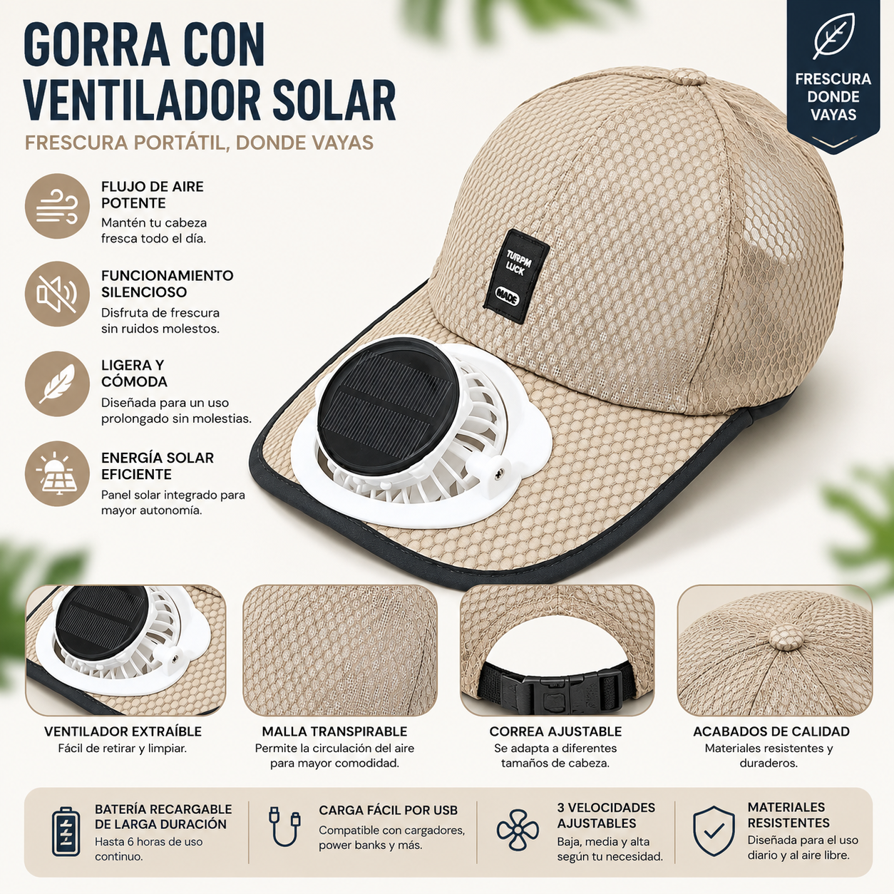 Gorra Solar con Ventilador Integrado 🧢☀️