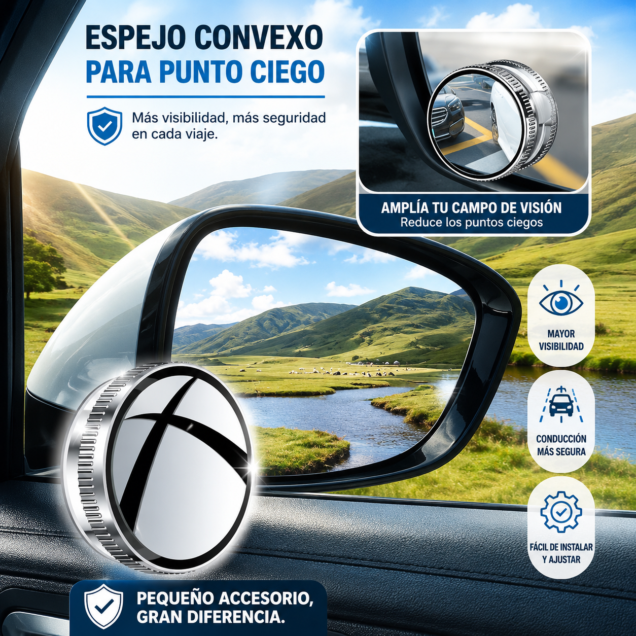Espejos de Punto Ciego 360° HD para Coche – Máxima Visibilidad y Seguridad al Aparcar