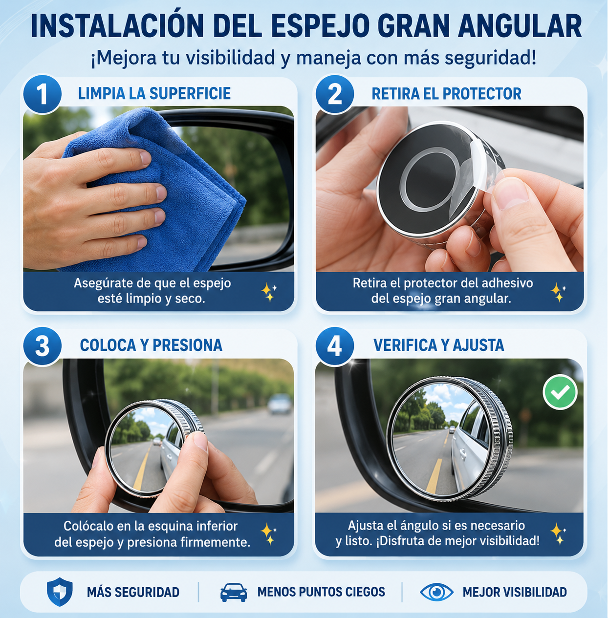 Espejos de Punto Ciego 360° HD para Coche – Máxima Visibilidad y Seguridad al Aparcar